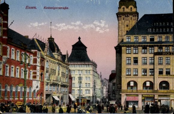 Postcard Essen in the Ruhr area, Kettwiger Straße, tram, shops