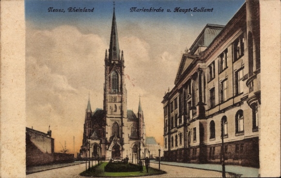 Postcard Neuss am Rhein, Rhineland, St. Mary's Church, Main Bollamt