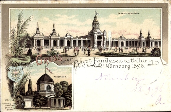 Chromo-Litho Nuremberg in Middle Franconia Bavaria, State Exhibition 1896, Industrial Building, Art Gallery