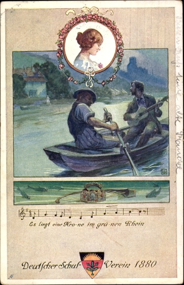 Song Artist Postcard There is a crown in the green Rhine, German School Association No. 91