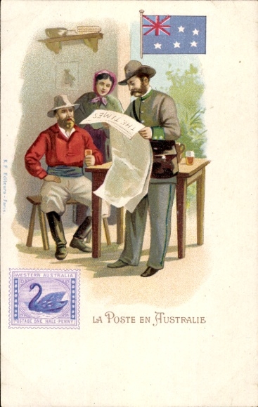 Stamps Chromo-Litho Australian, Post, Postman reading from the newspaper