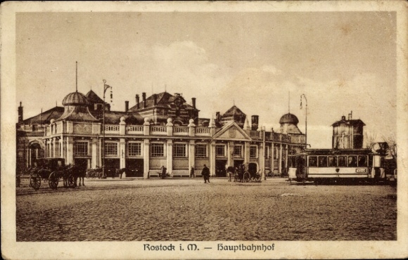 Ak Hansestadt Rostock, Hauptbahnhof, Straßenbahn