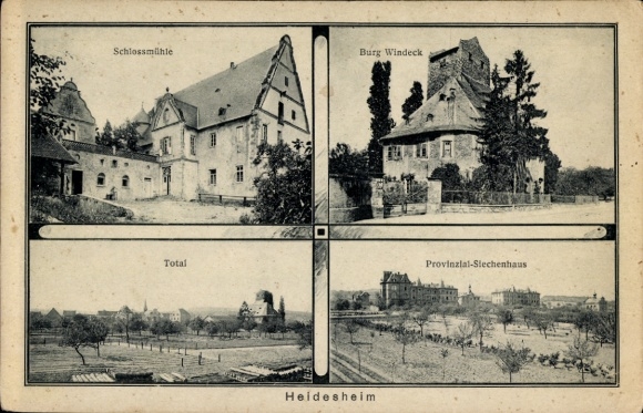 Postcard Heidesheim am Rhein, Castle Mill, Windeck Castle, Provincial Infirmary