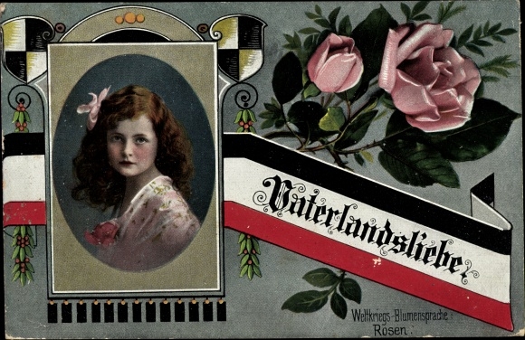 Postcard World War Flower Language, Roses, Fatherland Love