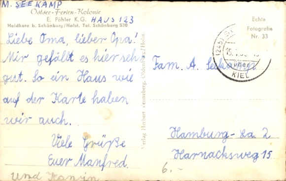 Postcard Heidkate Wisch in Schleswig-Holstein, Baltic Sea holiday colony, beach, holiday home