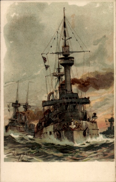Artist Postcard Stöwer, Willy, German Warships