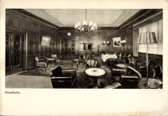 Ak Minden in Westfalen, Hotel König von Preußen, Innenansicht, Hotelhalle