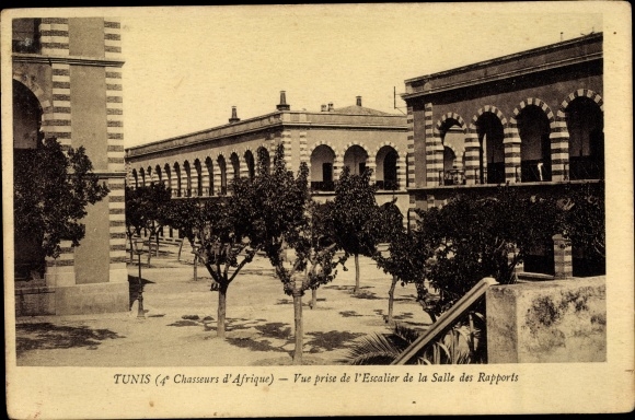 Postcard Tunis Tunesien, 4th Chasseurs d&#39;Afrique, View taken from the Staircase of the Orderly Room