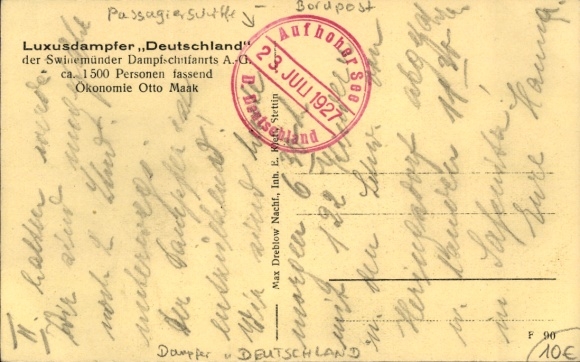 Postcard Luxury Steamship Germany, Swinemünde Steamship Company, Economics Otto Maak