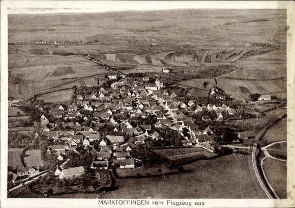 Postcard Marktoffingen in Swabia, aerial photograph