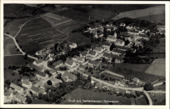 Postcard Nattenhausen Breitenhal Swabia, aerial view of simple architecture, wide landscape