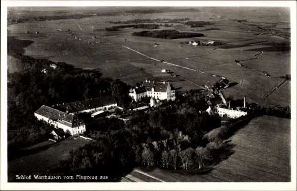 Postcard Warthausen in Baden Württemberg, aerial photograph, castle
