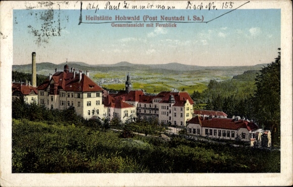 Postcard Hohwald Neustadt in Sachsen, Hohwald sanatorium, general view with distant view