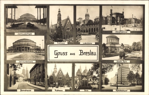 KP Wrocław Breslau Śląsk, Ring, Ratusz, Hala Stulecia, Dworzec Główny, Urząd Pocztowy