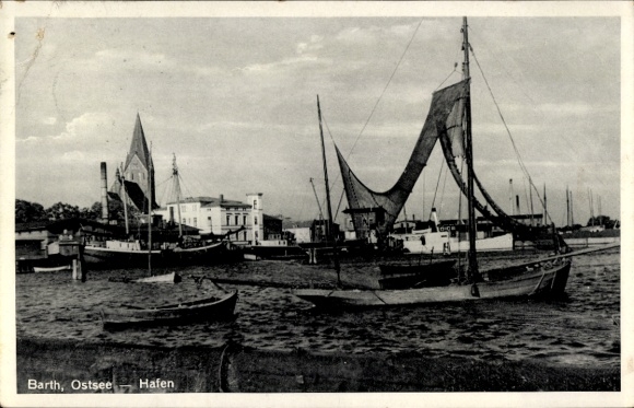 Postcard Barth on the Baltic Sea, harbor, ships