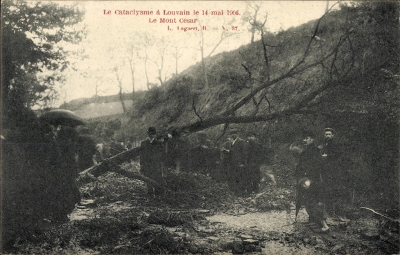 PC Louvain Leuven Flemish Brabant, catastrophe, people, tree, debris, May 14, 1906