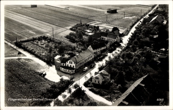 Ansichtkaart Threna Belgershain in Saksen, herberg, luchtfoto