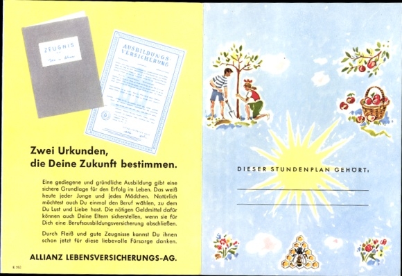 Allianz insurance timetable, apprenticeships, save learn bar, around 1960
