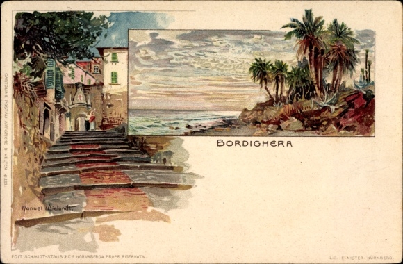 Artysta lito Wielandt, Manuel, Bordighera Liguria, wybrzeże, ulica ze schodami