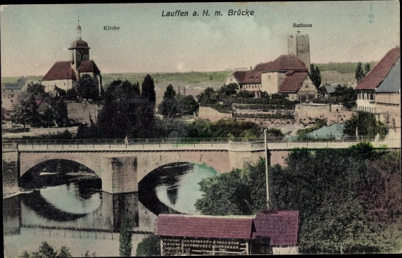 Postcard Lauffen am Neckar, bridge, town hall, church