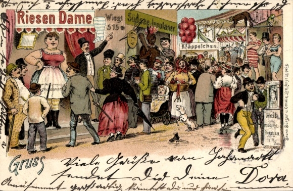 Litho Jahrmarkt, Riesendame, Heilmagnet