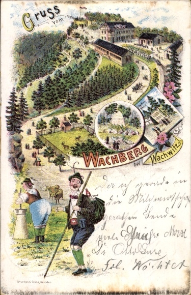 Chromo-Litho Dresden Wachwitz, party on the Wachberg, Wettinstein, traditional costumes