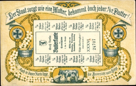 Postcard Berlin, butter menu for adults, the state cares like a mother
