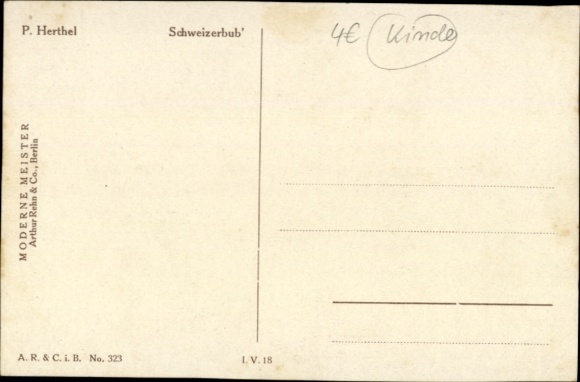 Artist Postcard Herthel, P., Swiss boy, boy lying in the grass, mountains