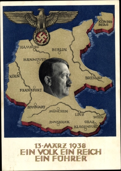 Postal stationery PC small, one people, one empire, one leader, annexation of Austria 1938, Greater Germany