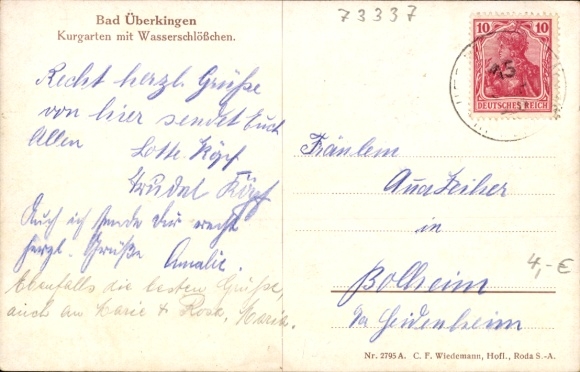Postcard Bad Überkingen in Baden Württemberg, spa gardens with moated castle
