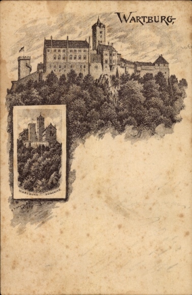 Vorläufer Ganzsachen Künstler Litho Lutherstadt Eisenach in Thüringen, Wartburg