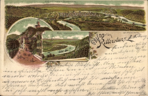 Ak Koblenz am Rhein, Rittersturz, Gesamtansicht, Blick rheinaufwärts