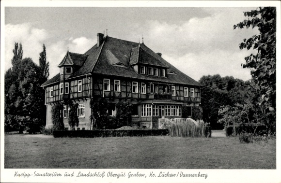 Postcard Grabow Lüchow in Wendland, Kneipp Sanatorium, Landschloss Obergut Grabow