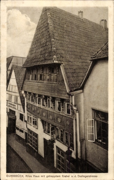Ak Osnabrück in Niedersachsen, Altes Haus, getrepptes Giebel, Dielingerstraße