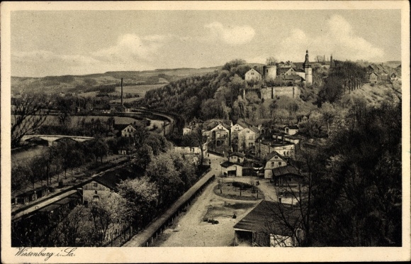 Ansichtkaart Wiesenburg Wildenfels in Saksen, gedeeltelijk zicht, bier- en koffiehuis Muldenbrücke