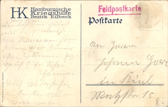 Artist Postcard Mühlhan, A., War Winter 1914/15, Hamburg War Aid Eilbek