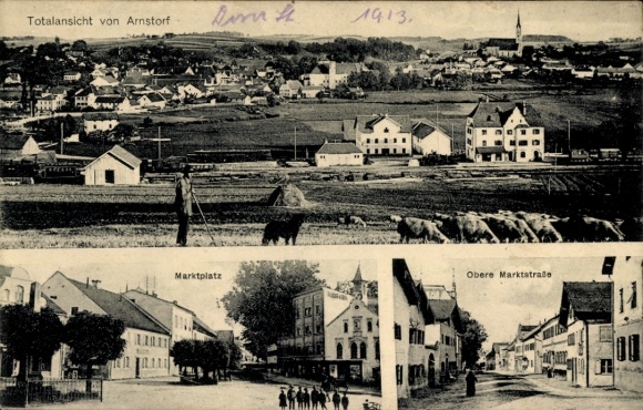 Postcard Arnstorf in Lower Bavaria, general view, market square, Obere Marktstraße