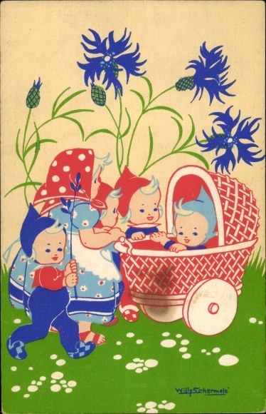 Artist PC Schermelé, Willy, children, mother, stroller