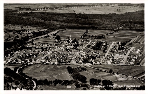 Postcard Rußheim Dettenheim in Baden, aerial photograph