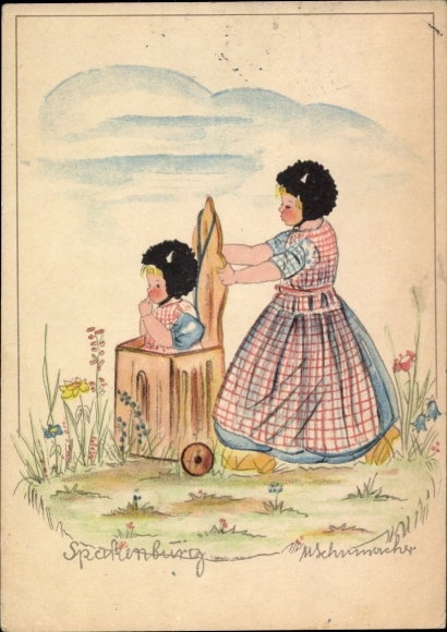 Artist Postcard Children in traditional costumes, painted picture