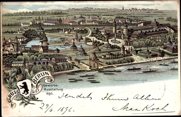 Wystawa handlowa lito Berlin 1896, teren wystawowy, widok ogólny