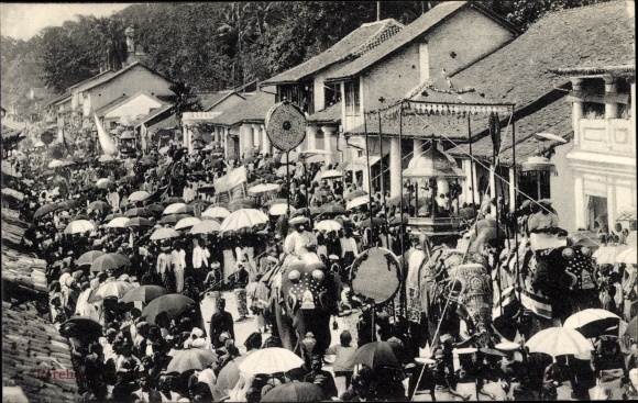 Postcard Sri Lanka Ceylon, Kandy Perahara, Procession, Elephants, Local Part