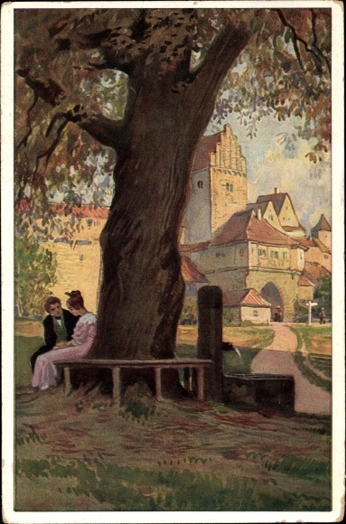 Song artist PC Hey, Paul, at the fountain in front of the gates, folk song card no. 29