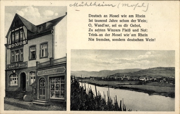 Ak Mülheim an der Mosel, Grafschafter Weinstube, Gedicht, Deutsch an Mosel wie am Rhein