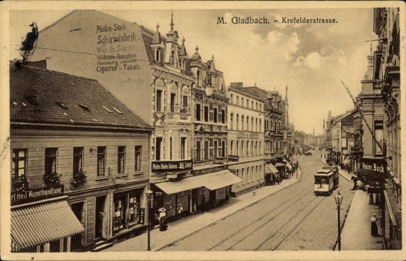 Postcard Mönchengladbach on the Lower Rhine, Krefelder Straße, shops, tram