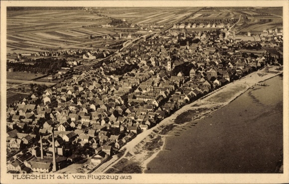 Postcard Flörsheim am Main, aerial photograph