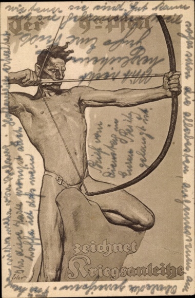 Artist Postcard Erler, The 9th Arrow, draws War Bond, archer