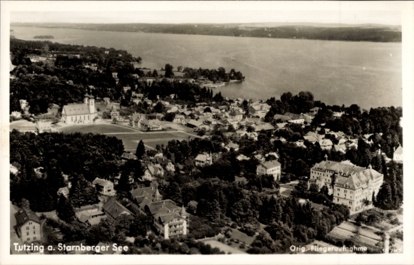 Postcard Tutzing in Upper Bavaria, aerial photograph