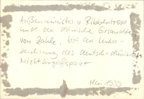 Photo Hoffmann, German-Danish Non-Aggression Pact, Berlin, von Ribbentrop, von Zahle, May 1939