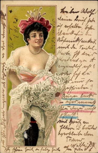 Litho Porträt einer jungen Frau, Kleid, Hut